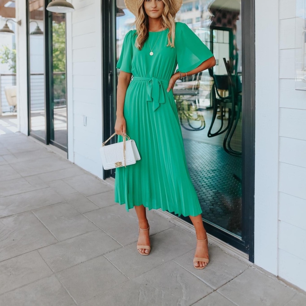 Boutique Green Pleated Dress